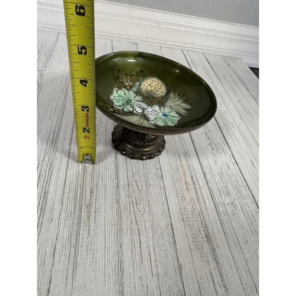 Vintage Sascha Brastoff MCM Enamel Copper Green Floral Plate Ashtray LOT 3 - Picture 8 of 16